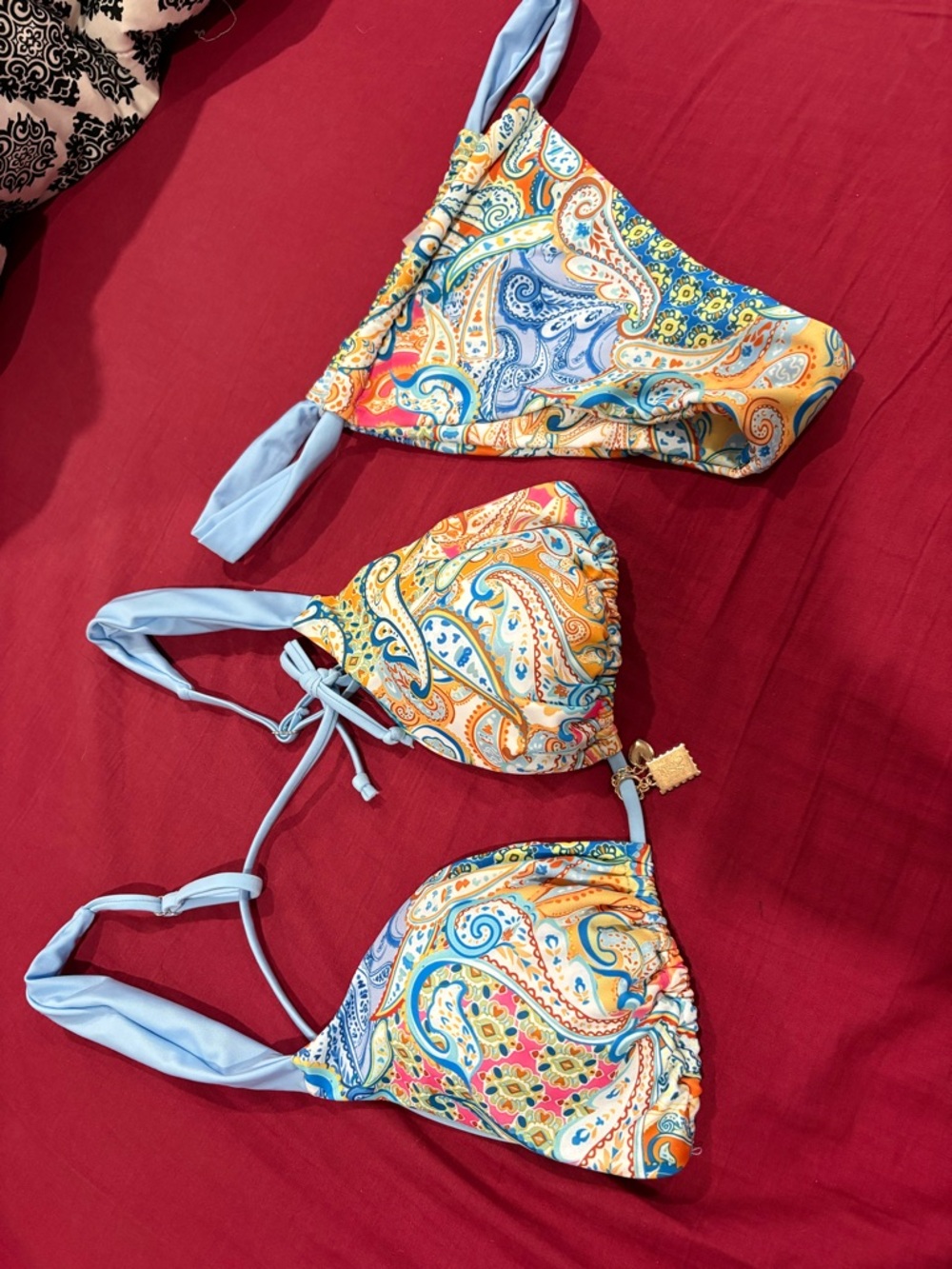 Paisley Print Two-Piece Bikini — Blue, Orange, Yellow